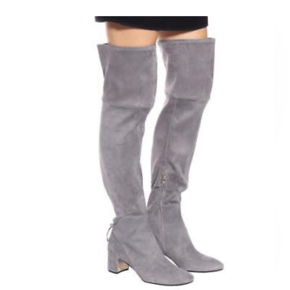 Awesome Tory Burch Thigh High Grey Suede Boots with Bow Size 9